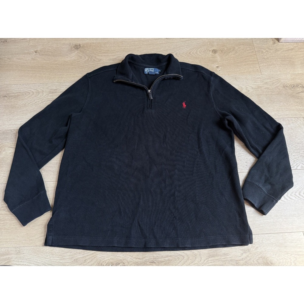 EUC Mens polo ralph lauren long sleeve 1/4 quarter zip black sweater golf size L